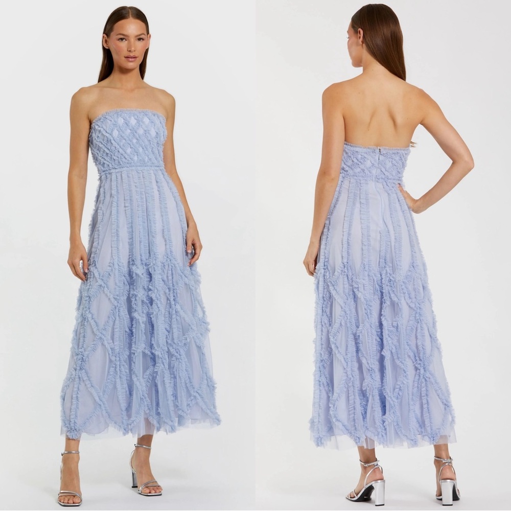 Mac Duggal Strapless Midi Dress in Light Blue
